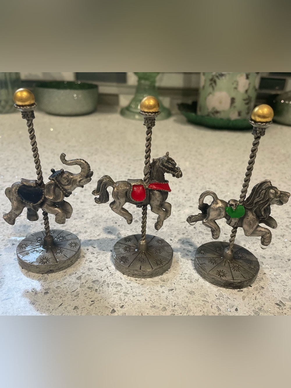 Set of 3 Vintage Pewter Carousel Animals